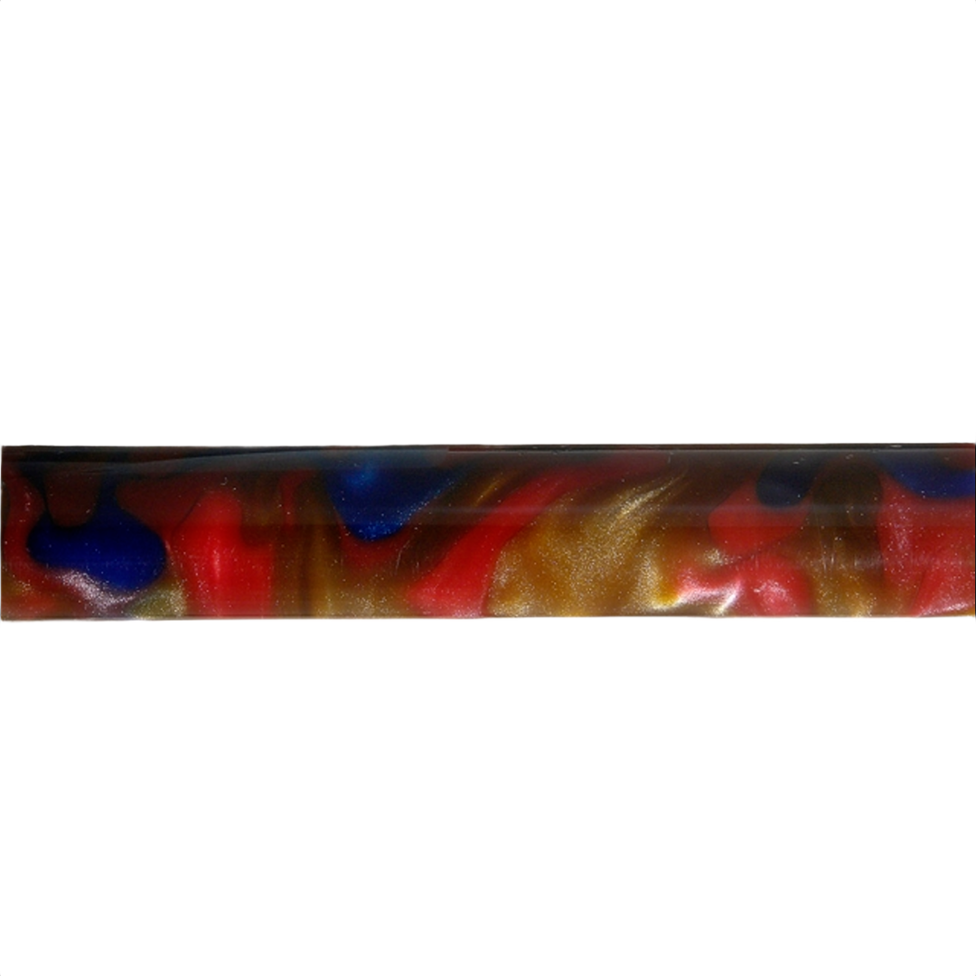 Acrylic pen blank in desert sunset colors with swirls of red, blue, and gold for crafting tools and home improvement projects