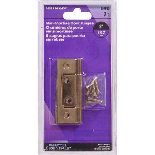 Hillman satin brass non mortise hinge 3-inch with screws for hardware and home improvement projects under $50