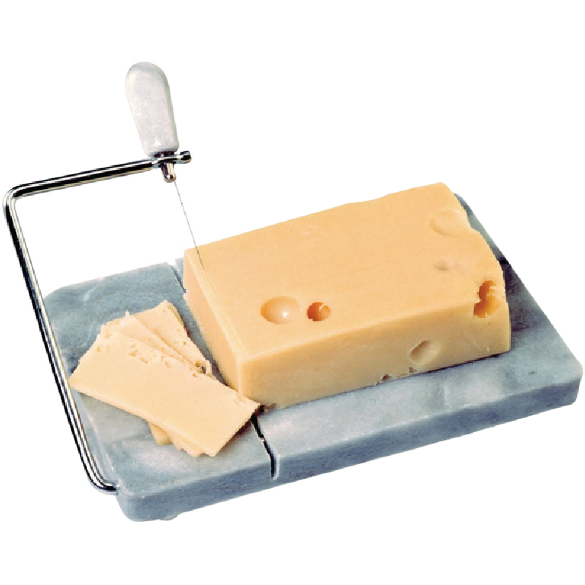 Marble cheese slicer with wire cutter slicing Swiss cheese on kitchenware cutting board tool under $50 collection