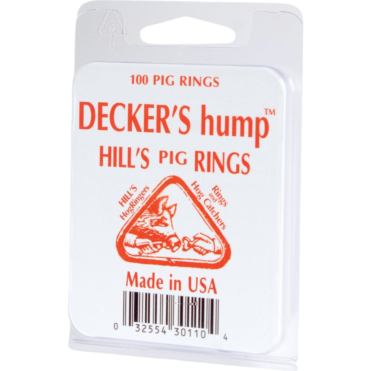 Package of 100 Decker Hill pig rings with slight bend for livestock use, hardware fastener under 50 dollars