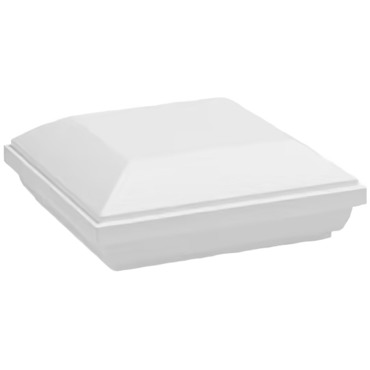 Matte white composite post cap for 4x4 railing posts, ideal for deck accessories and outdoor living upgrades