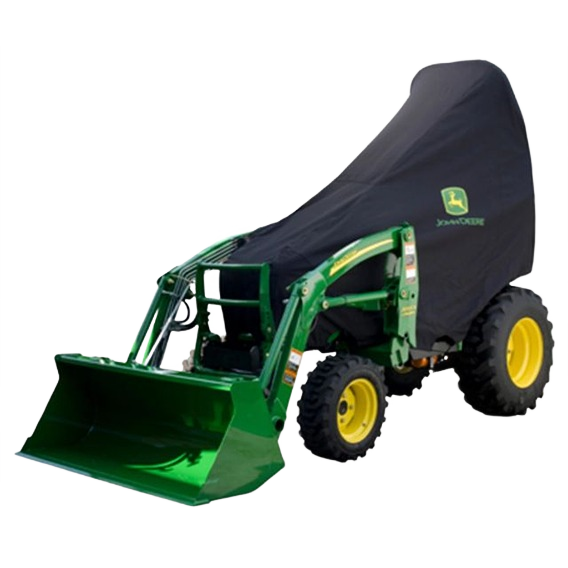 Compact utility tractor shielded with durable black protective cover in John Deere parts and tool accessories collection
