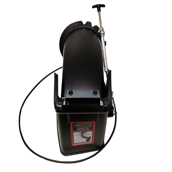 Black snowblower chute assembly with control cable for John Deere snow thrower replacement parts and accessories