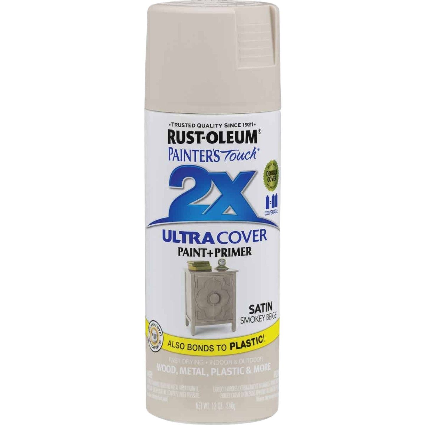 Rust-Oleum Smokey Beige satin spray paint and primer for wood, metal, plastic in home improvement under $50 collection
