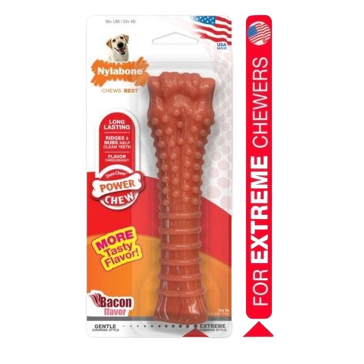 Bacon flavored durable chew bone with ridges and nubs, designed for power chewers in pet supplies under $50 collection
