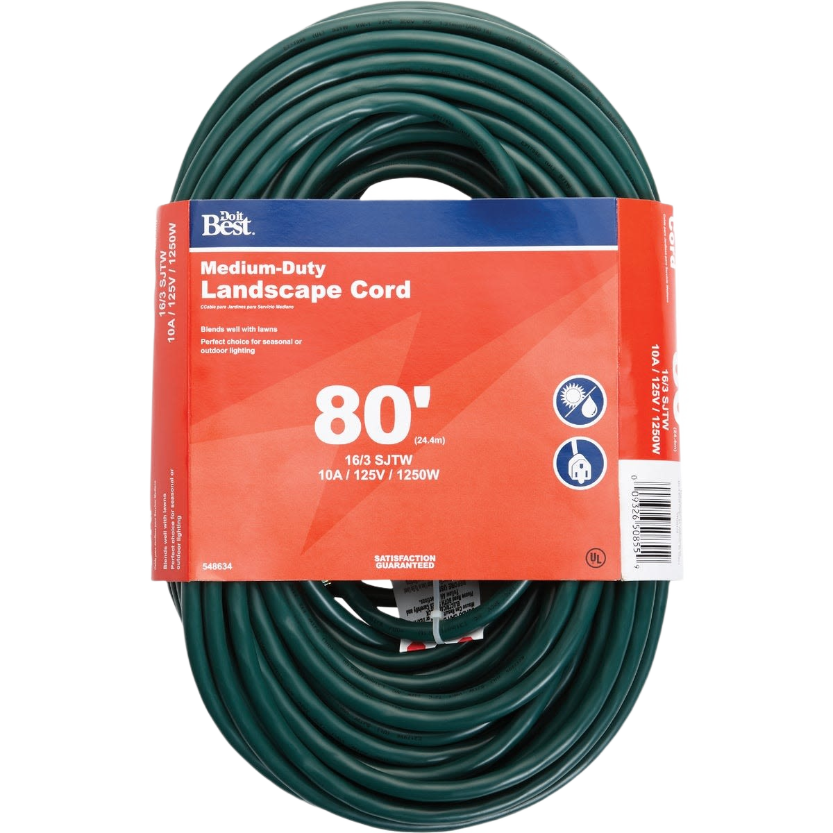 Green medium-duty outdoor extension cord with 3-conductor SJTW design in electrical and extension cords collection