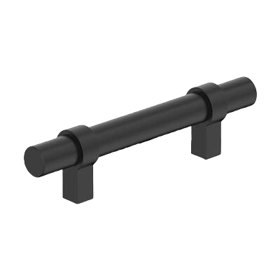 Matte black 3-inch center-to-center cabinet pull in minimalist design for furniture hardware and home improvement collections