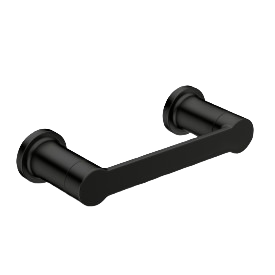 Matte black pivoting toilet paper holder designed for bathroom home improvement and organization.