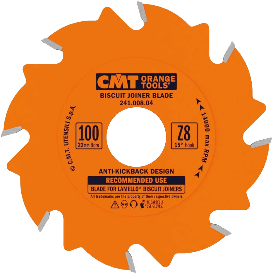 CMT Orange Tools 4” x 22mm 8T Biscuit Joiner Blade
