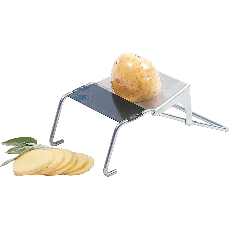 Compact stainless steel slicer with angled blade and potato for thin vegetable slices in kitchenware under $50 collection