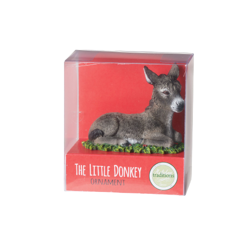 Detailed little donkey figurine resting on green patch for Christmas Ornaments & Tree Decorations under $50 collection