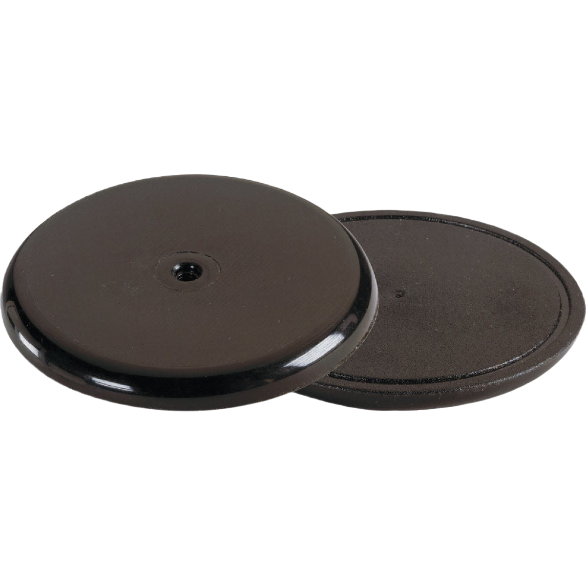 Set of two round black rubber non-skid pads designed to prevent slipping on furniture and home improvement projects