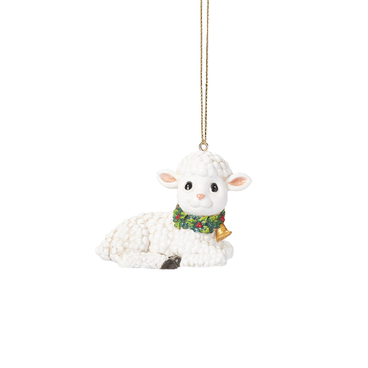 White lamb ornament with green holly collar and gold bell for Christmas Ornaments & Tree Decorations under $50
