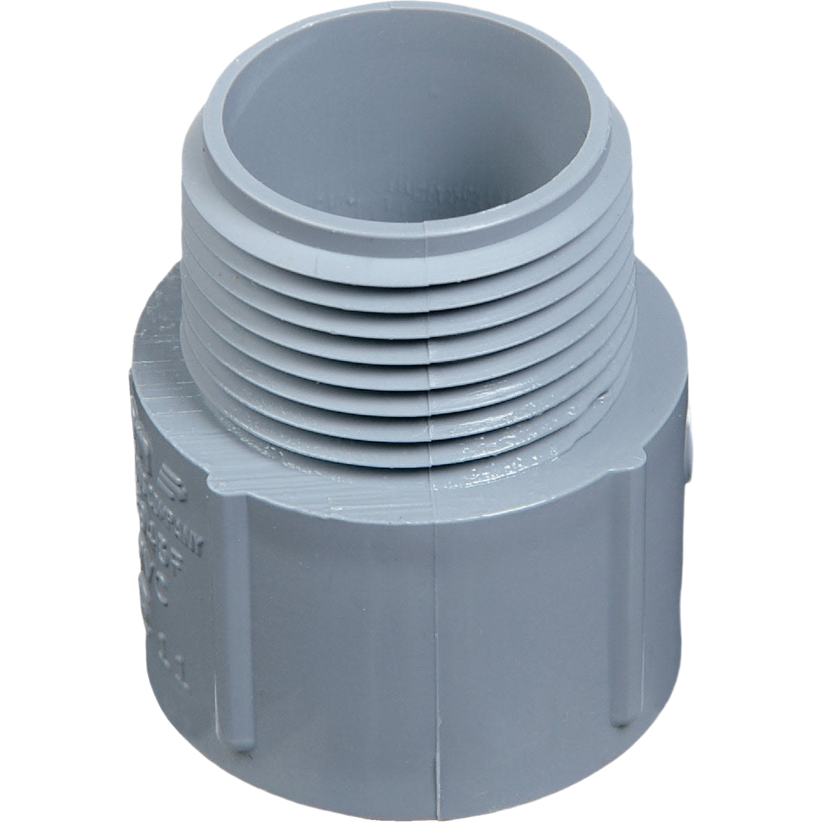 Gray PVC 2-inch male threaded and socket adapter for electrical conduit in home improvement and electrical fittings collections