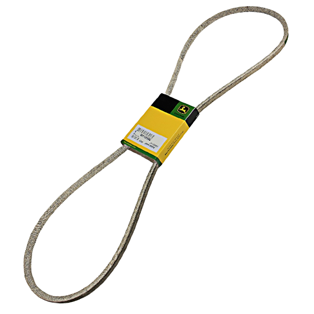 Flexible mower drive belt with yellow and green packaging for tools and home improvement use