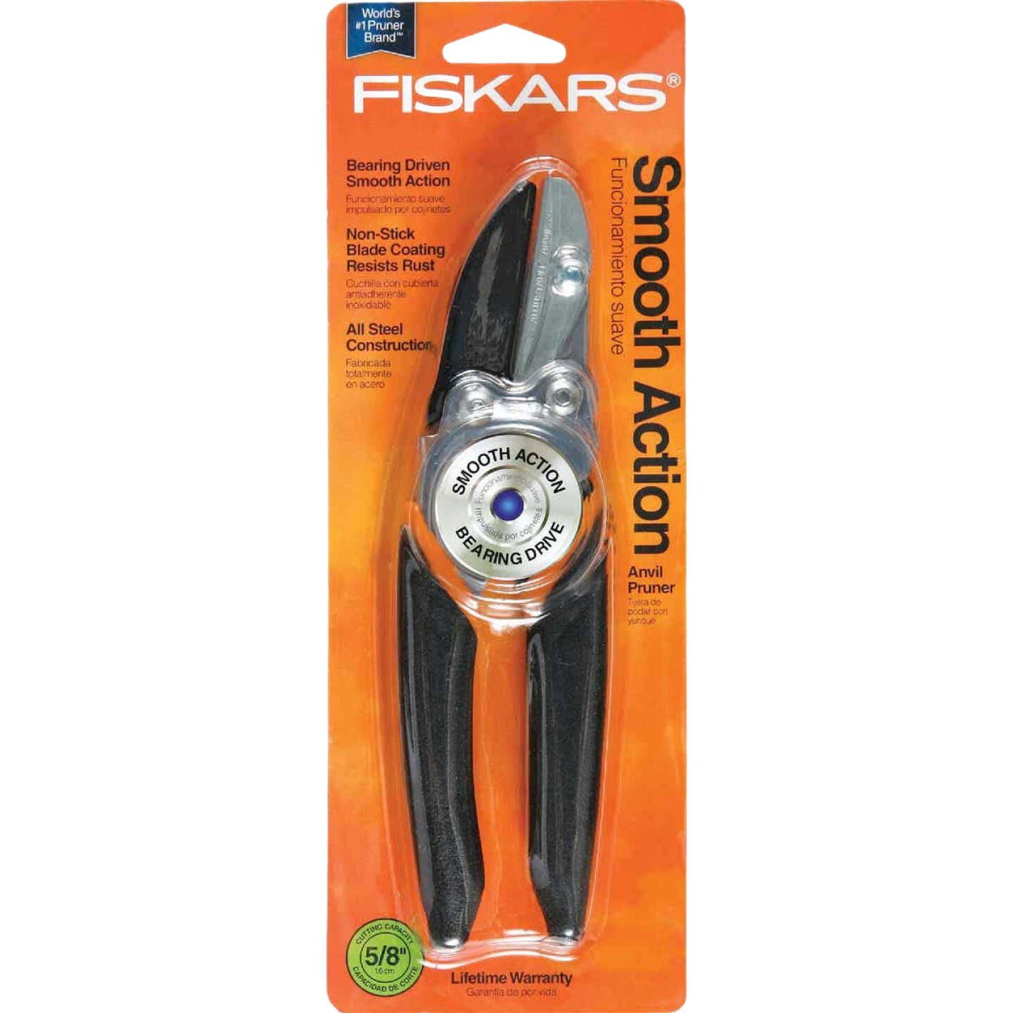 Black and orange-handled anvil pruner with smooth action bearing drive for efficient pruning in home improvement tasks
