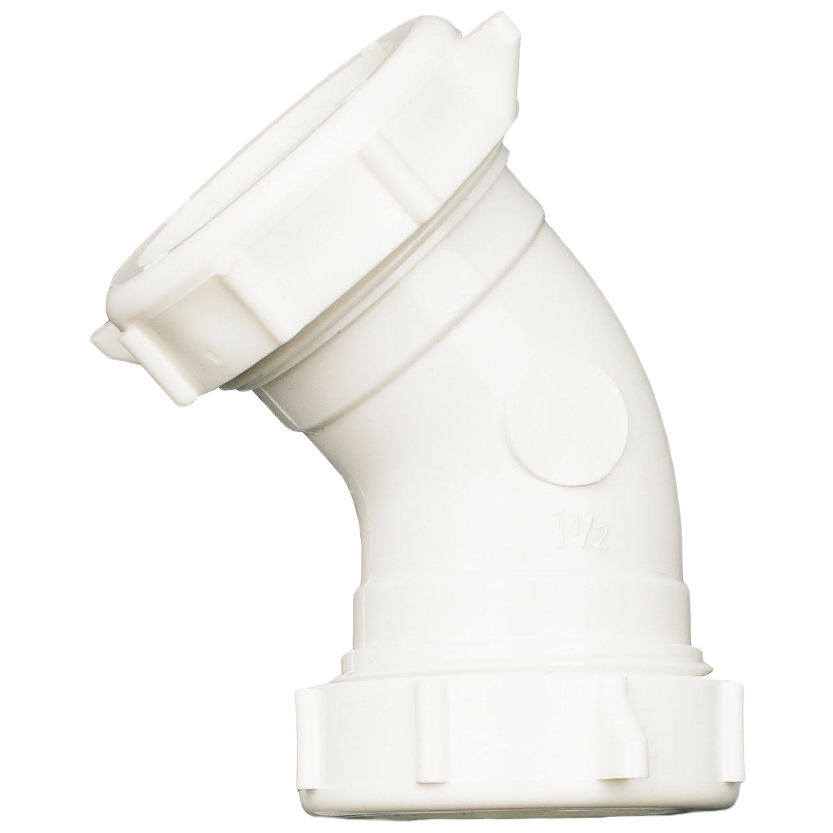 White plastic 45-degree slip-joint coupling elbow for plumbing repairs and irrigation systems under $50 category