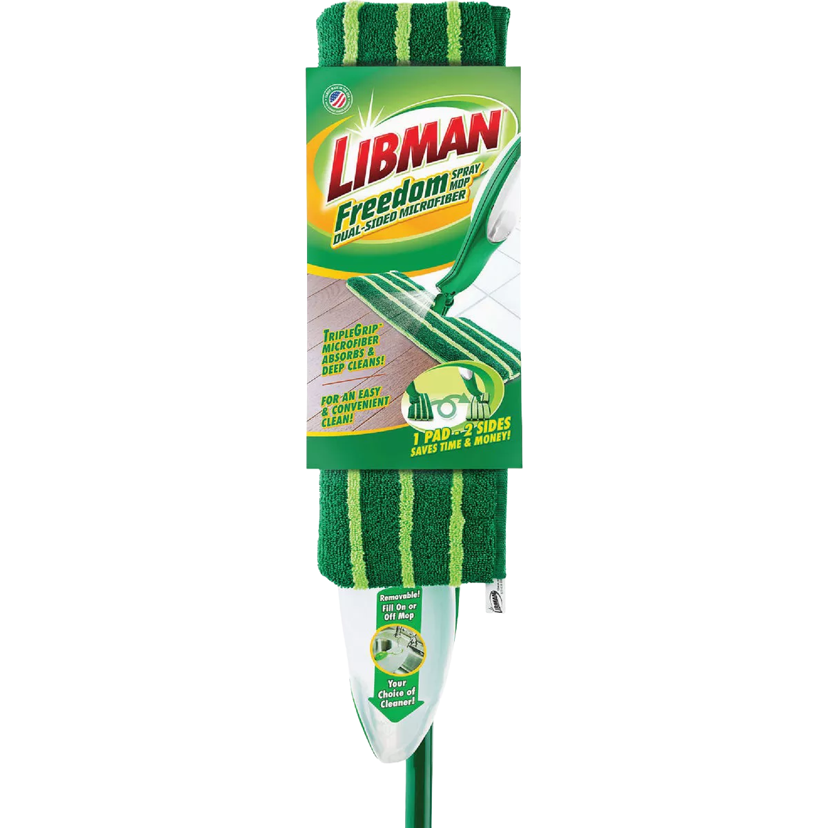 Green and dark green striped microfiber mop pad designed for dual-sided spray mop in Cleaning Tools category
