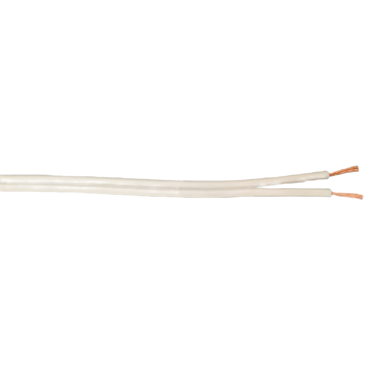 White thermoplastic lamp cord with exposed copper wire ends for electrical and home improvement use