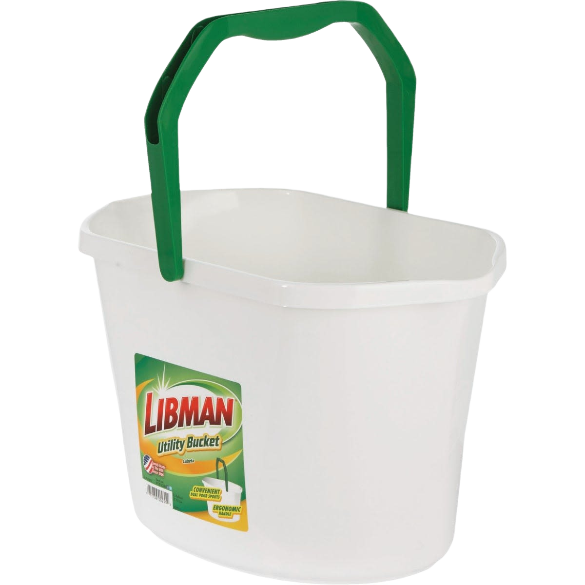 White plastic utility bucket with green ergonomic handle for cleaning and household tasks under $25 collection