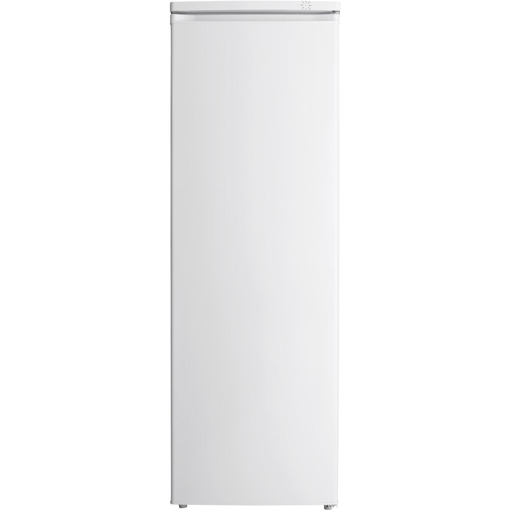 Tall white upright freezer with manual defrost and mechanical thermostat for kitchen and home appliance use
