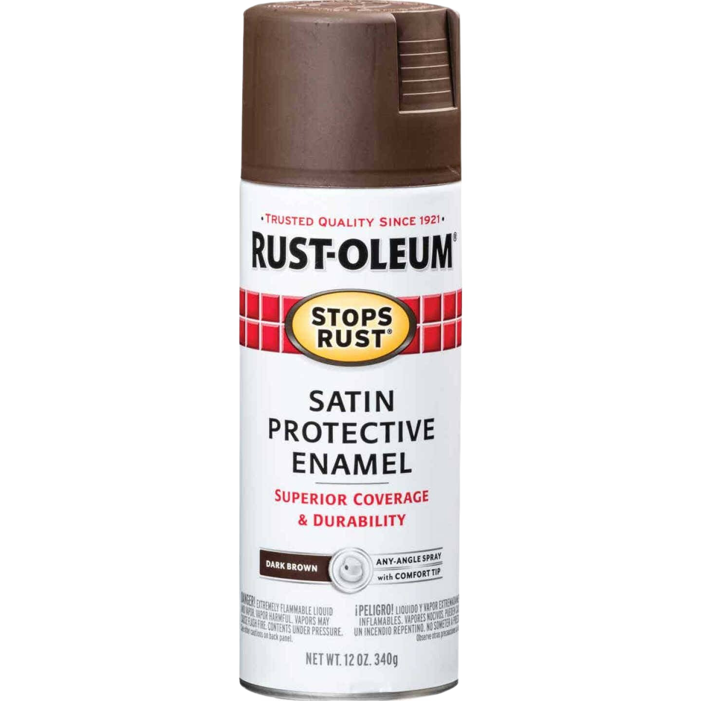 Brown satin enamel spray can with rust protection for home improvement under $50 in paint and supplies collections