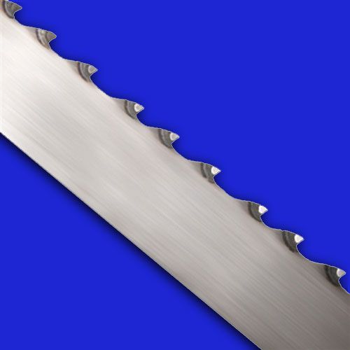 Close-up of sharp metal band saw blade teeth with polished finish for woodworking and home improvement tools