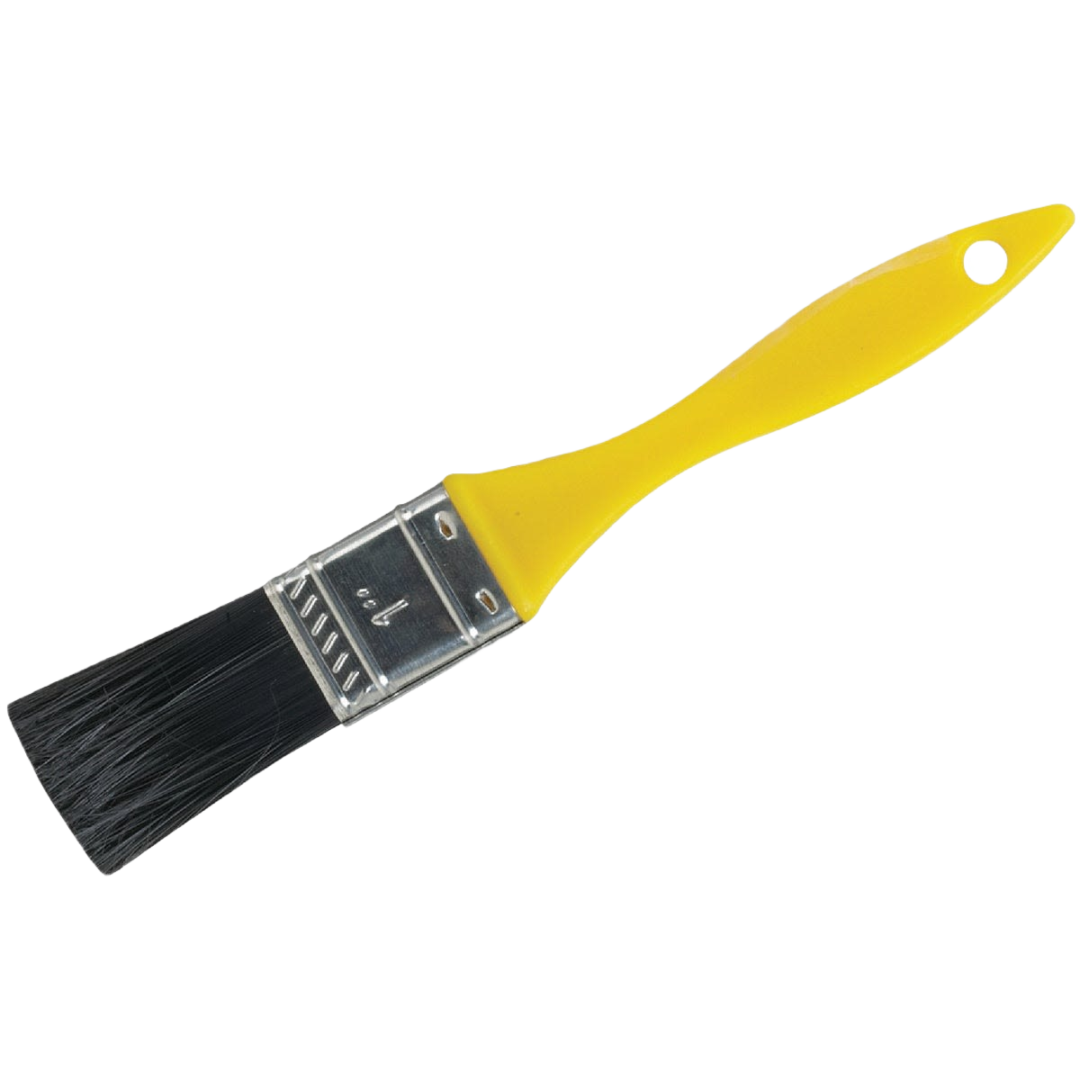 Paint brush with yellow handle and synthetic bristles designed for precise home improvement painting tasks