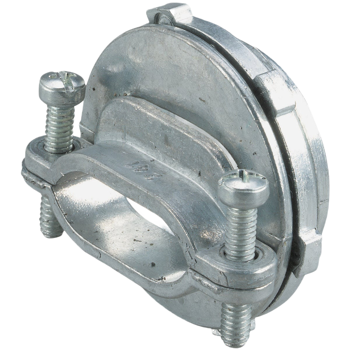 Cast-zinc clamp box connector with screws for secure electrical conduit attachment in home improvement projects