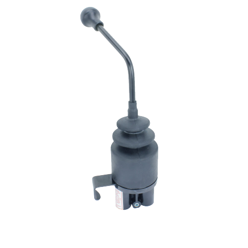 Black hydraulic control unit with flexible joystick lever for automotive and mechanic tool use