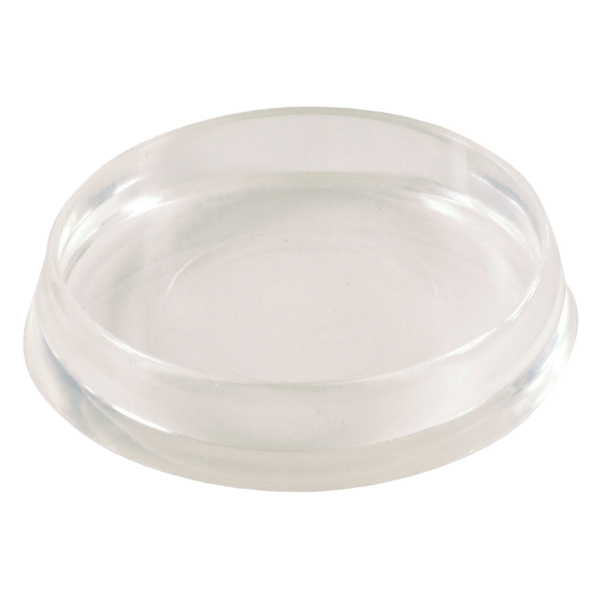 Clear round plastic caster cup with 1-7/16 inch inner diameter for furniture protection and home improvement tasks