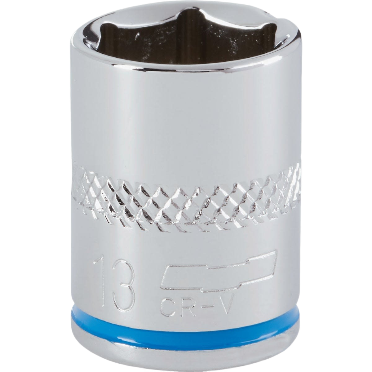 Chrome finish shallow 13mm 6-point metric socket with textured grip for hand tools and woodworking collections under $50