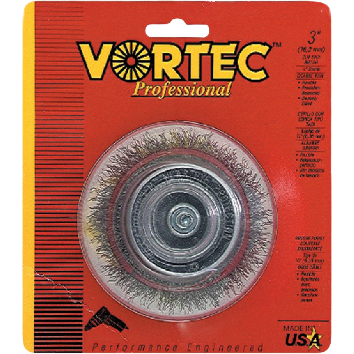 Crimped wire cup brush designed for power tools, ideal for surface cleaning and rust removal in home improvement tasks