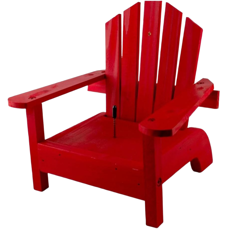 Red wooden Adirondack-style chair designed for outdoor relaxation and home improvement spaces