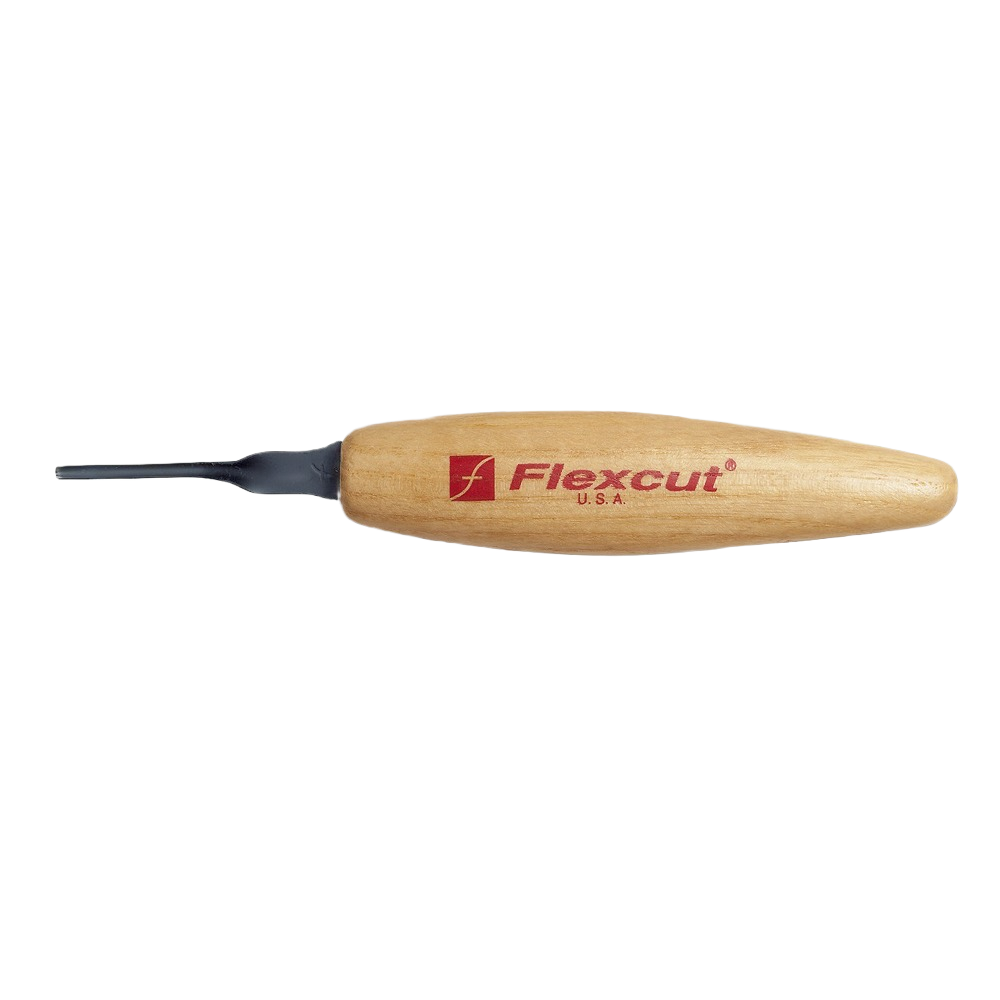Wood-handled micro carving tool with a 2mm curved metal blade for precision woodworking tasks