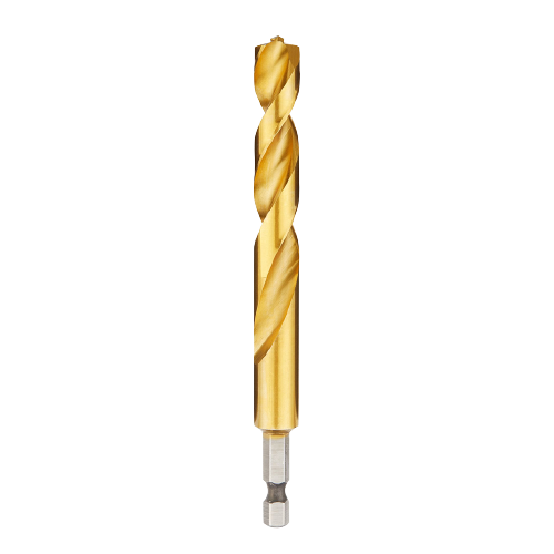 Titanium-coated drill bit with RED HELIX design for durable performance in power tool and home improvement projects