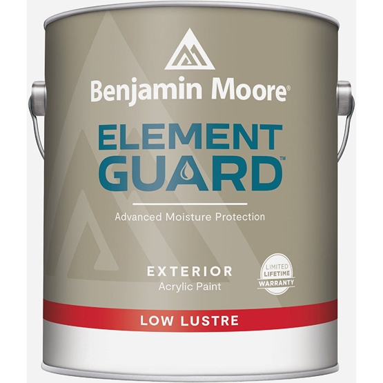 Benjamin Moore Element Guard exterior acrylic paint in low lustre finish for outdoor home improvement projects under $100