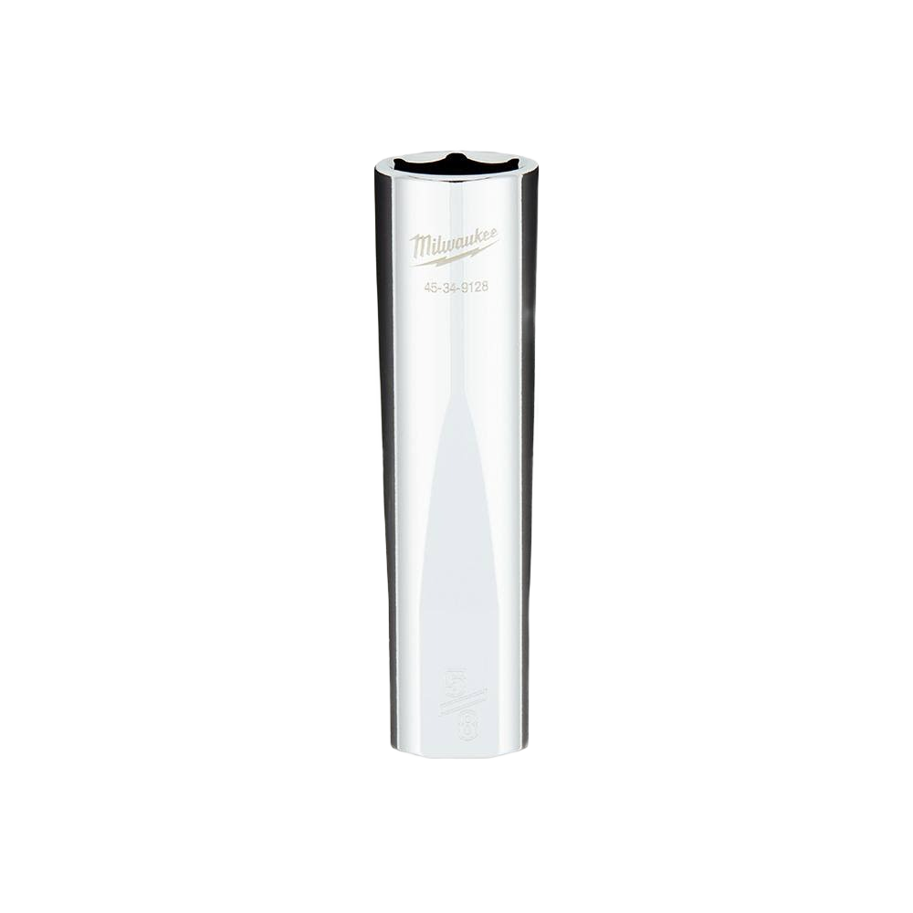 Chrome finish 5/8 inch deep socket with four flat sides for stable use in hand tool and woodworking collections under $50
