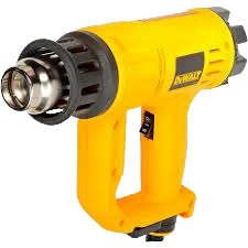 Yellow Dewalt heat gun with black accents and ergonomic handle, designed for precision heat application in power tools and rental equipment at Hartville Hardware.
