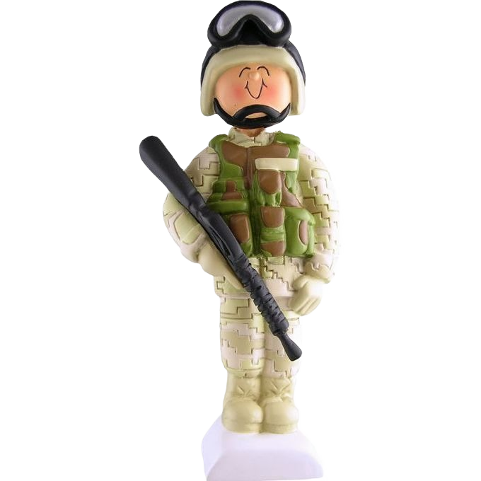 Personalized male figure in tan digital army fatigues holding rifle for Christmas Ornaments & Tree Decorations under $50 collection