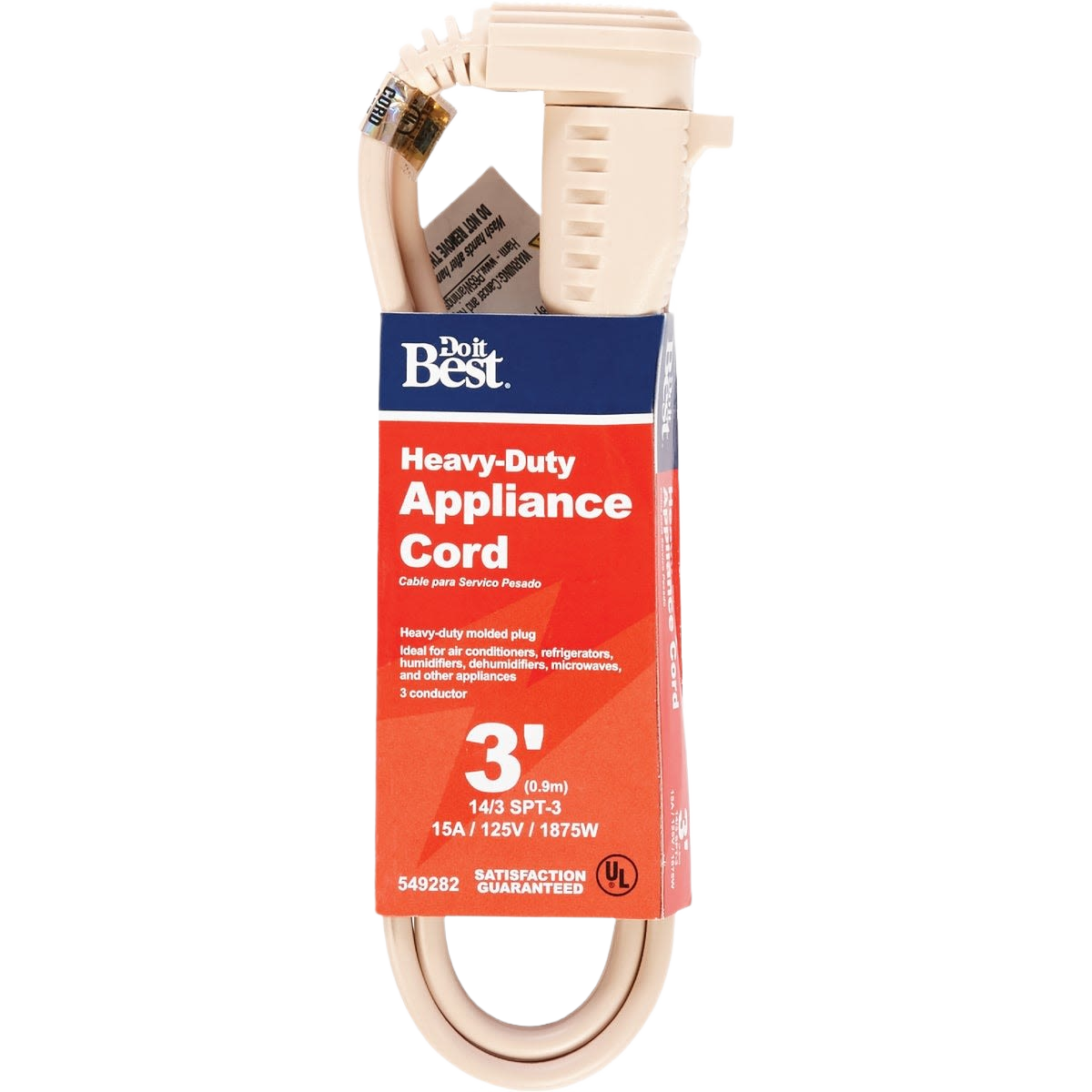 Beige heavy-duty appliance cord with molded plugs for air conditioners and major appliances under $50 Electrical parts.