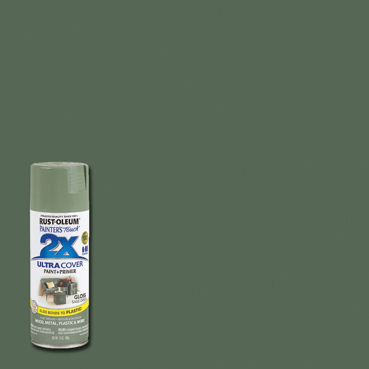 Sage green gloss spray paint can from Rust Oleum in Paint & Supplies and Under $50 collections
