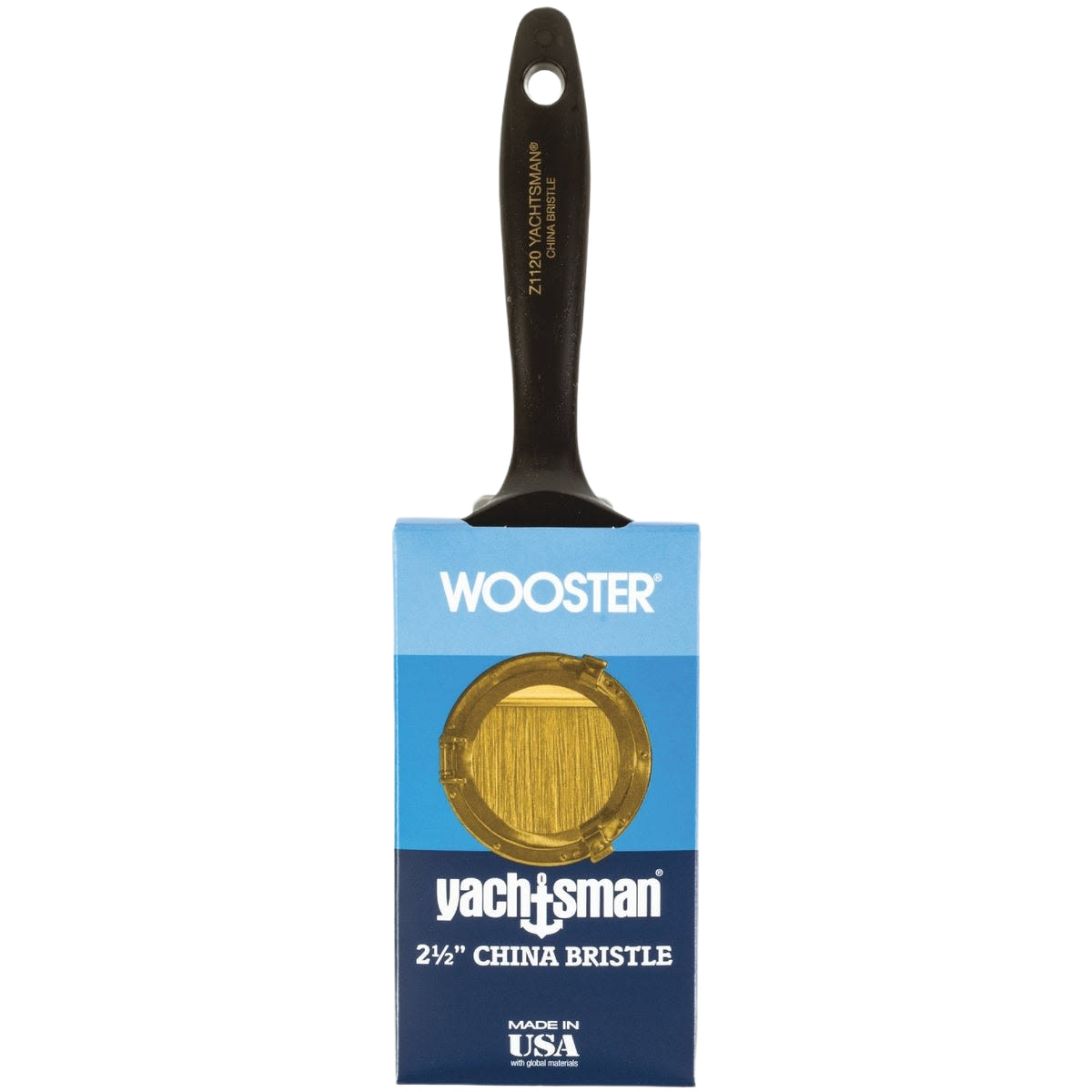 Wooster brush with black handle and white China bristles, packaged for home improvement and paint supplies.