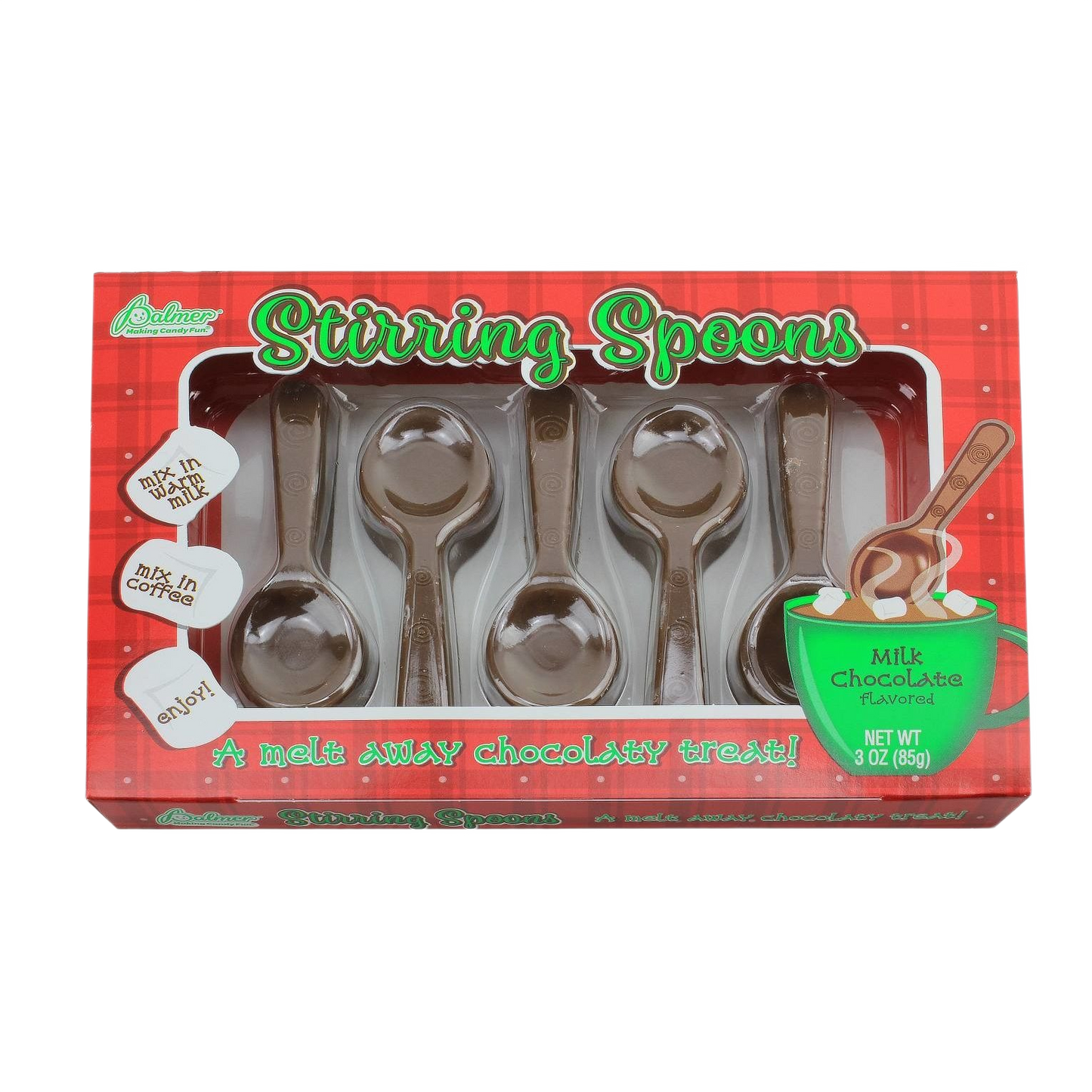 Pack of five milk chocolate stirring spoons in festive red box from Food & Beverage under $50 collection