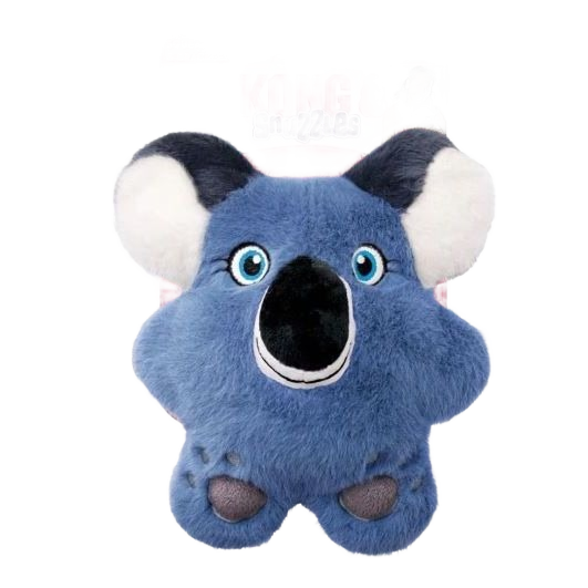 Blue plush koala dog toy with large eyes and black nose designed for pet play and comfort
