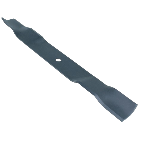Dark gray mulching mower blade with center mounting hole for automotive and garden tool replacement parts