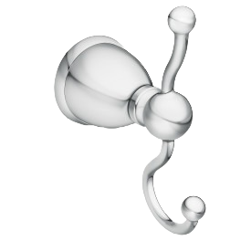 Chrome double robe hook with rounded ends for hanging towels or robes in home improvement projects