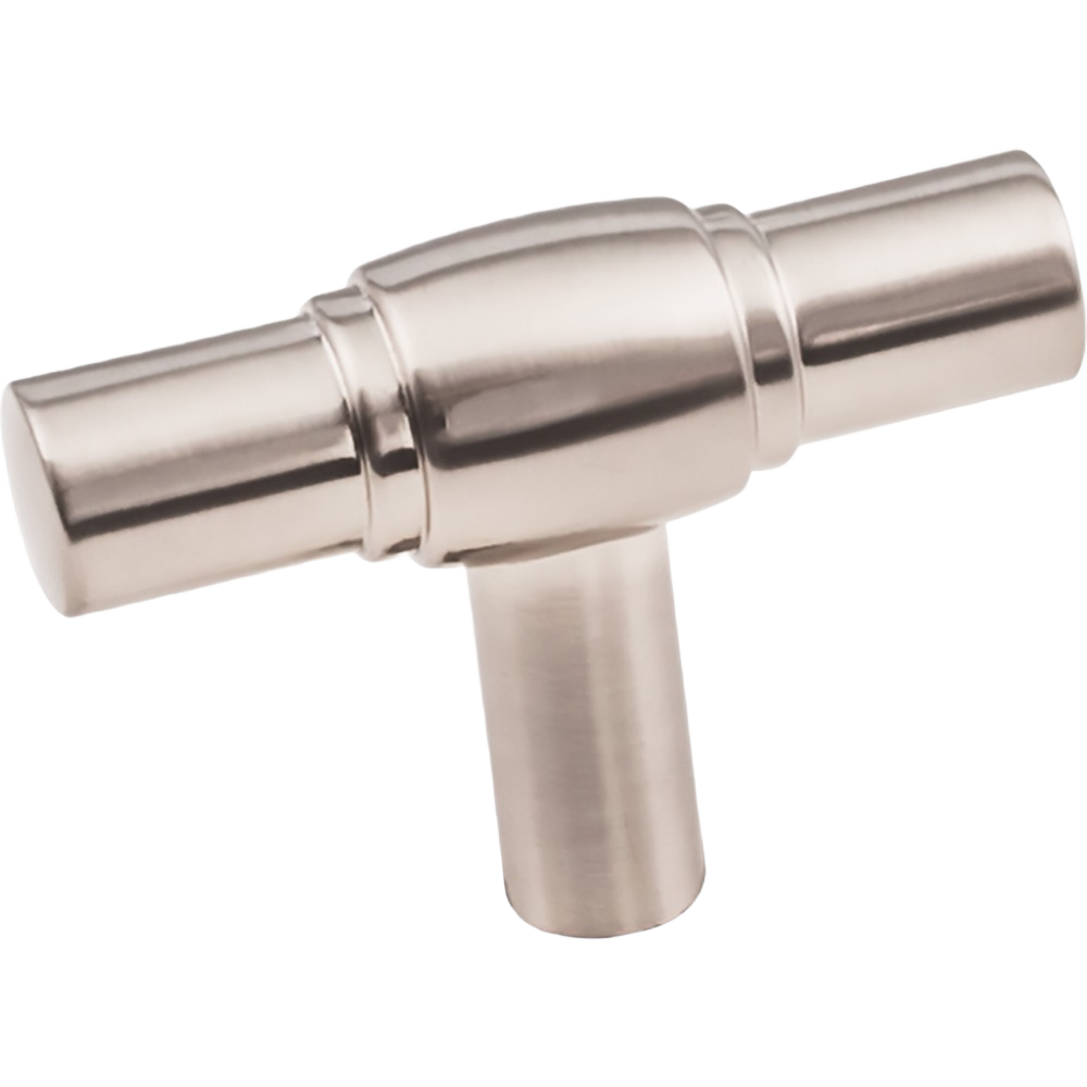 Satin nickel T-shaped hardware knob with smooth finish for home improvement and tools applications