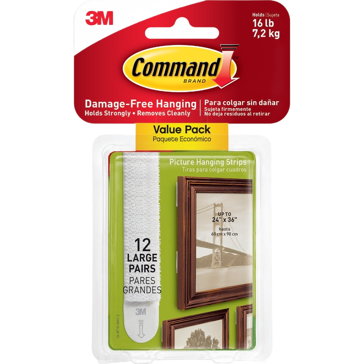 Package of 3M Command large interlocking picture hangers with 12 pairs for damage-free wall decor and home improvement tasks under $50