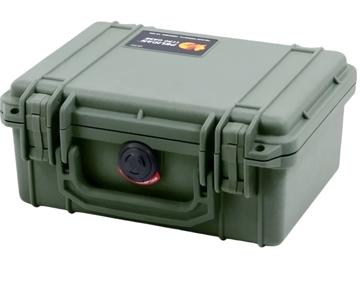 Compact green protective case with secure latches designed for storage and organization in home improvement tools.